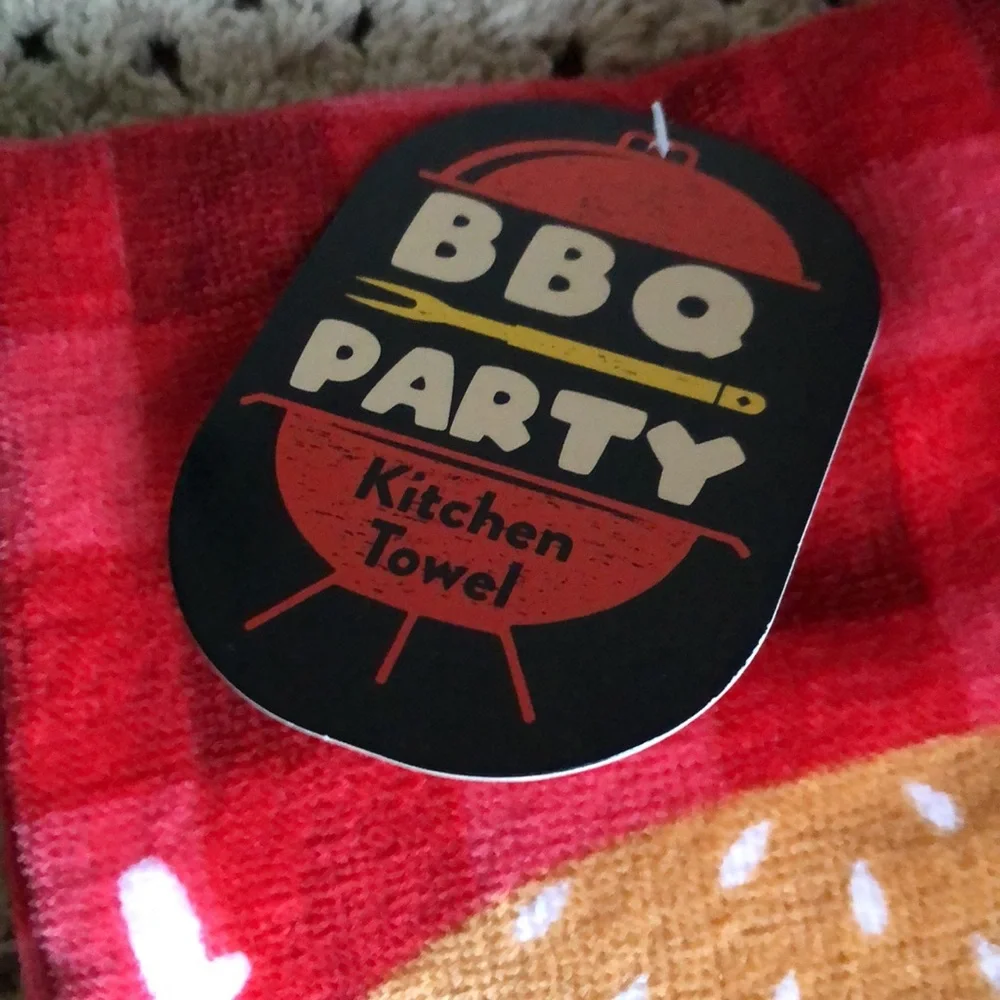 Cute Dancing Burger Kitchen Towel Set - Red Plaid